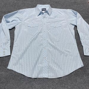 Wrangler Shirt Mens XL Light Blue Western Pearl Snap Long Sleeve Rodeo Cowboy